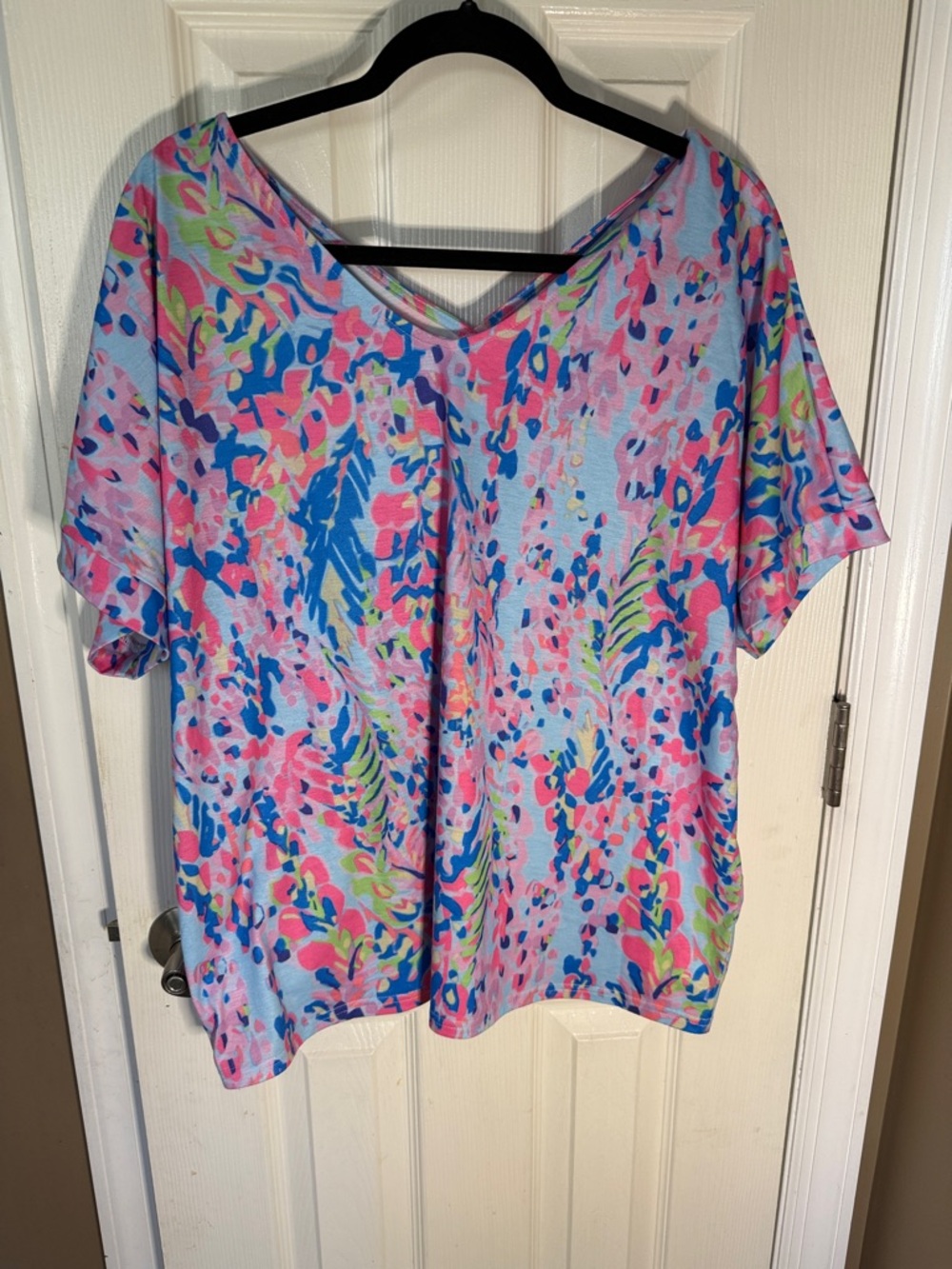 Vibrant Floral Print Women's Top - Blue/Pink